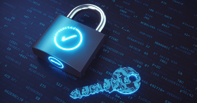 Privacy dei dati aziendali: lucchetto digitale con simbolo di sicurezza e sfondo di codice crittografato.